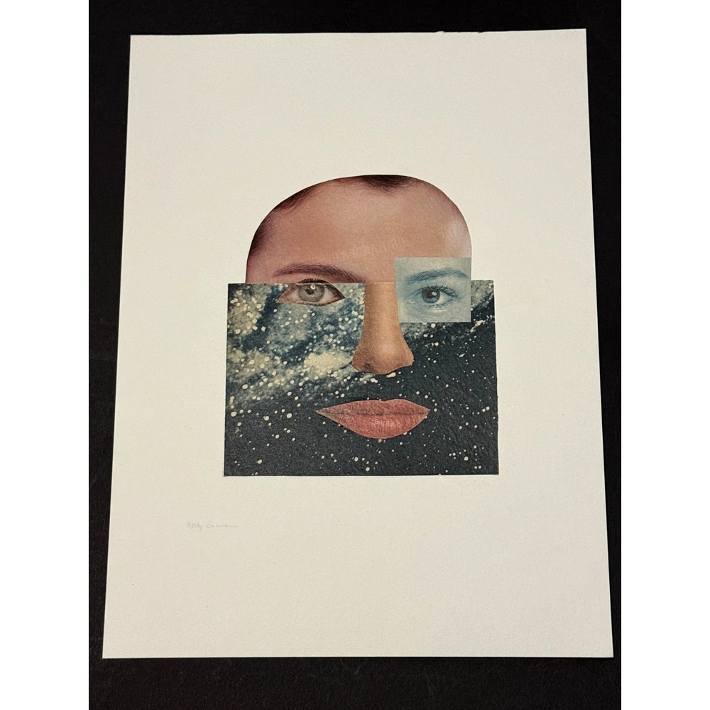 Galaxy Face - Original Collage Portrait OOAK Art Woman Space Outer‎ Mixed Media